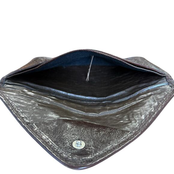 La Bagagerie Brown Woven Leather Envelope Clutch Handbag France Classic Chic - Picture 9 of 13